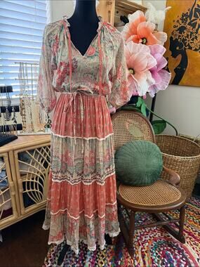 M.A.B.E Dulcie Print Floral Paisley Boho Hippie Femme Garden Cottage Maxi Dress